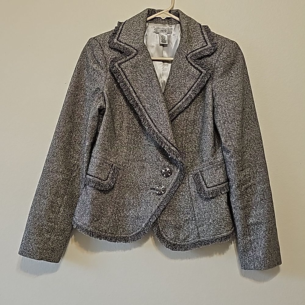 - Cache Metallic Tweed‎ Fringe Blazer Jacket size small.